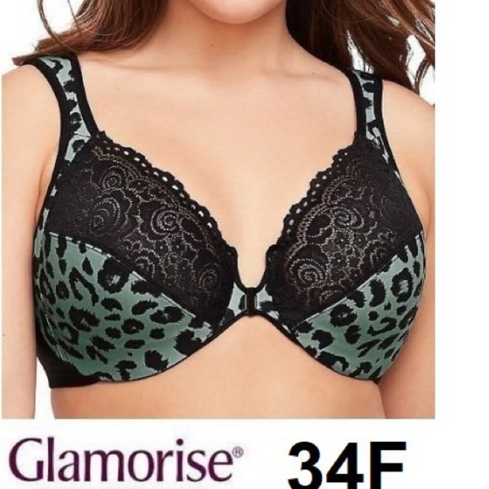 Glamorise Black and Green Lace Bra with Full Coverage